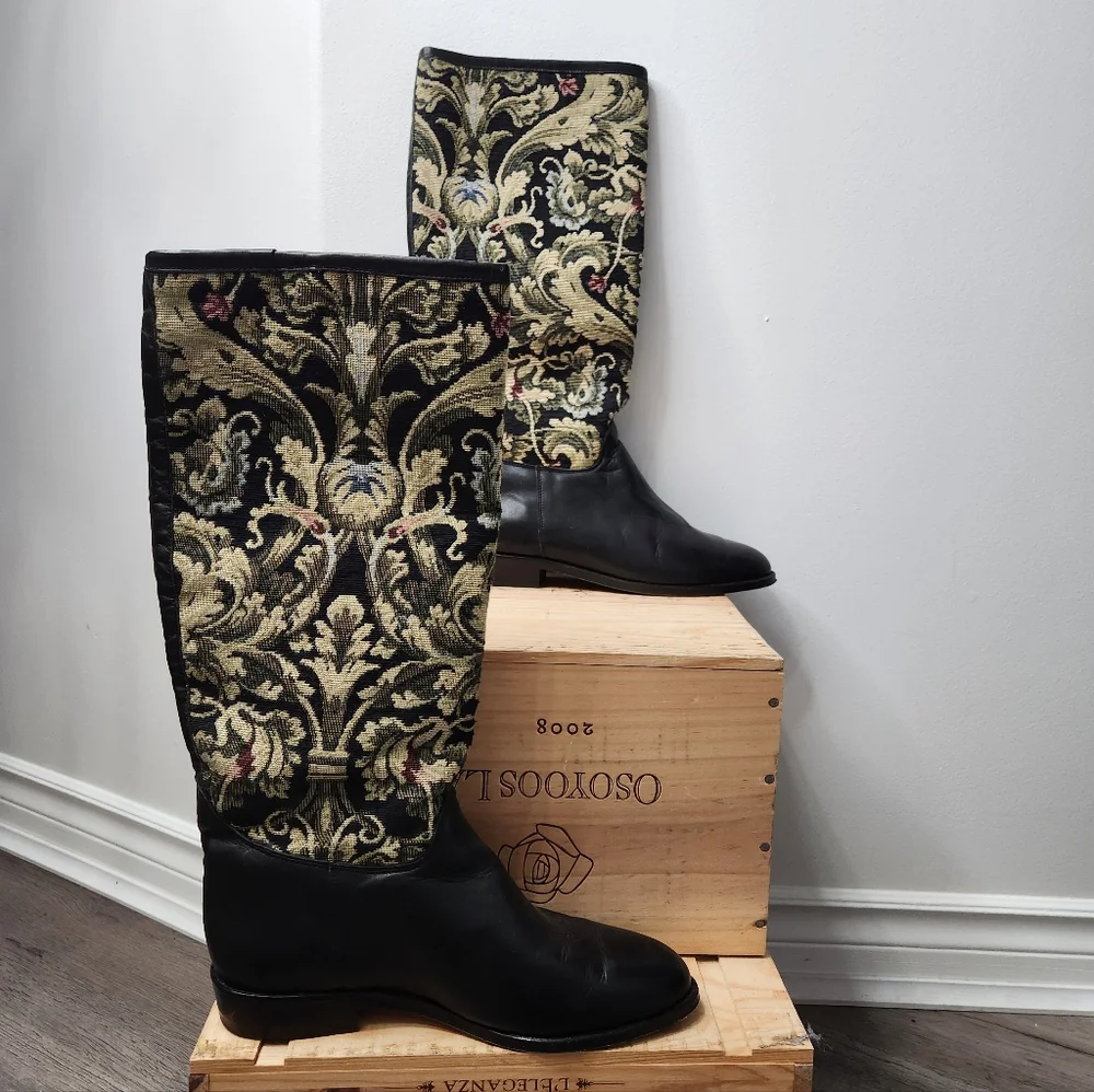 Seychelles Vintage "Pinta" Tapestry Mid Calf Pull On Riding Boot Size 8.5 - Picture 6 of 13